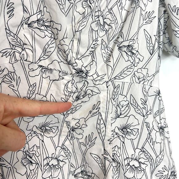 Club Monaco Mini Dress Size 6 White Black Line Floral Print Double V Puff Sleeve - Picture 7 of 16